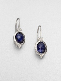 From the La Petite Collection. Faceted, rich corundum set in textured sterling silver accented with brilliant white sapphires. CorundumWhite sapphireSterling silverDrop, about .4Hook backImported 