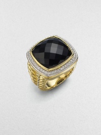 From the Albion Collection. Striking black onyx encased in pavé diamonds shines on a textured double band of 18k yellow gold. Diamonds, 0.48 tcw Onyx 18k yellow gold Width, about ½ Imported 