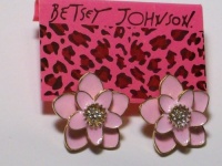 BETSEY JOHNSON PINK Dahlia Enamel & Crystal Flower Earrings