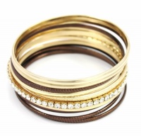 INC International Concepts Bracelets, Brown and Gold-Tone Thin Textured Stackable Bangle Bracelets, Set of 10