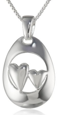 Sterling Silver Sisters Double Heart Pendant Necklace, 18