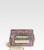 From the 24:7 Collection. Dazzling mini flap-front design of glitter-drenched leather.Detachable chain shoulder strap, 24 dropFlap over zip closureOne inside open pocketFully lined5W X 4H X 2DMade in Italy