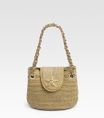 A lightweight summer essential crafted in metallic-woven straw and finished with a whimsical starfish medallion.Shoulder strap, 6 drop Snap flap closure Protective metal feet Split interior compartment One interior zip pockets Two open pockets Removable mirror compact 7½W X 6H X 4½D Imported