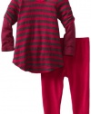 Splendid Littles Baby-girls Newborn Charcoal Stripe Thermal Tunic Set, Raspberry, 6-12 Months