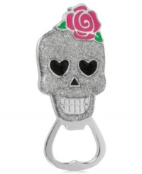 Drop-dead gorgeous. This bottle opener from Betsey Johnson is crafted from silver-tone mixed metal with fuchsia and green accents for a whimsical touch. Item comes packaged in a signature Betsey Johnson Gift Box. Approximate length: 3-3/4 inches.