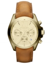 Rich luggage leather and golden tones lend a vintage look to this Bradshaw watch from Michael Kors.