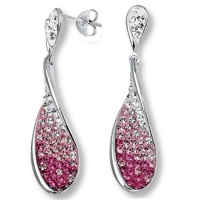 Sterling Silver Tear Drop Crystal Dangle Earrings with Pink and White Swarovski Elements