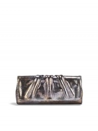 THE LOOKSnakeskin-embossed Italian calfskin with metallic touchesElongated rectangular shapePleated flapMagnetic flap closureOne inside zip pocketInside logo detailIncludes signature dust bagTHE MEASUREMENT11W X 5H X 1½DTHE MATERIALItalian calfskinStriped jacquard liningORIGINMade in USA