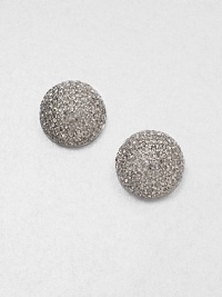 From the Social Graces Collection. A modern and sparkling design with pavé stones set in a classic button shape. Glass stonesWhite metalSize, about .6Surgical steel post backImported 