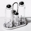 Condiment set: oil, vinegar, salt and pepper in crystal and steel mirror polished. Special edition.