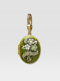 Peridot-colored CRYSTALLIZED - Swarovski Elements sparkle on this handcrafted, hand-enameled birthstone locket that opens to hold a favorite photo. Crystal Enamel 18k goldplated brass & brass-plated pewter Month indicated on the back Length, about 1¼ Width, about 1 Spring clip clasp Made in USA