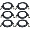 GLS Audio 12 feet Mic Cable Patch Cords - XLR Male to XLR Female Black Cables - 12 feet Balanced Mike Snake Cord - 6 Pack