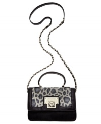 A classic silhouette goes a little wild with this animal print accented design from Anne Klein.  Glam signature hardware and ladylike chain-link strap add extra allure, while the surprisingly spacious interior provides plenty of room for wallet, phone, makeup bag and more.