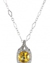 Badgley Mischka Fine Jewelry White and Champagne Diamonds Cushion Cut Citrine Pendant Necklace