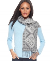 Let it snow. This wonderfully soft cashmere scarf with festive Fair Isle pattern will keep you toasty. By Charter Club.