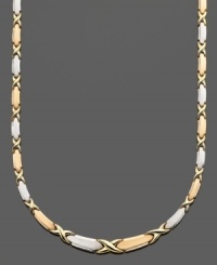 Get versatility and beauty with this smooth, beautiful necklace featuring an attractive XO design. Crafted in yellow, white and rose 14k gold. Approximate length: 17 inches.