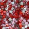 Miyuki 4mm Glass Cube Beads Color Mix Strawberry Fields Pinks Reds 10 Grams