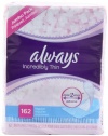 Always Incredibly Thin Liners Wrapped Unscented 162 Count (Pack of 2)