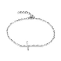 Sterling Silver 7 + 1 Sideways Cross CZ Bracelet