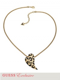 GUESS Gold-Tone Leopard-Print Heart Necklace, GOLD