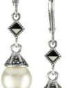 Judith Jack Sterling Silver Marcasite and Simulated Pearl Drop Earrings