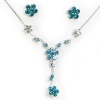 Crystal Flower Necklace and Earring Set (Blue and Green) 3005401