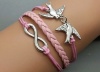 Plating Retro Silver Birds & Infinity Wish Bracelet Pink Rope Braided Personalized Charm Jewelry Friendship Gift 2197r