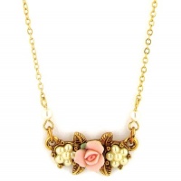 Porcelain Rose Simulated Pearl Cluster Drop Necklace