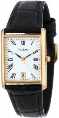 Pulsar Men's PXDA82 Gold-Tone Stainless Steel Black Leather Strap Watch