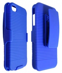 DECORO DHCIP4BL Rubberized Ribbed Texture Shell and Holster with Fixed Ratching Belt Clip for Apple iPhone 4/4S - 1 Pack - Carrying Case - Retail Packaging - Blue