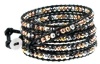 Women's Lyric Metallic Beaded Black Leather Wrap Bracelet, Extra Long 39 Inch 5x Wrap