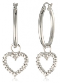 Sterling Silver Heart Drop with Diamond-Accent Hoop Earrings (0.8 Diameter)