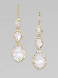 From the Modern Rock Candy Collection. Three graduated, free-form shapes of faceted clear quartz dangle from a polished setting of 18k gold.Clear quartz 18k yellow gold Length, about 2½ Ear wire Imported