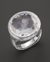 Mounted on a sterling silver band, this clear quartz ring is designed to dazzle.