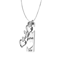 Sterling Silver I Love You Two-Charm Heart Pendant Necklace , 18