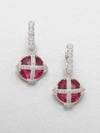 From the Laguna Collection. Faceted fuchsia quartz set in 18k gold with sparkling white sapphire accents atop a cross design. Fuchsia quartzSterling silverWhite sapphire18k goldSize, about .5Fixed baleImported 