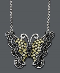 Express your style freely with this flighty pendant. Crafted in sterling silver, an intricate butterfly features round-cut yellow diamonds (1/3 ct. t.w.) and black diamonds (1/5 ct. t.w.). Approximate length: 18 inches. Approximate drop: 1/2 inch.