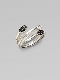 From the Bamboo Collection. A double wrap sterling silver design that is accented in pretty black sapphires. Black sapphires Sterling silver Diameter, about ½ Imported 