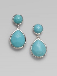 A beautifully rich design in sleek sterling silver with faceted turquoise stones. Sterling silverTurquoiseDrop, about 1¼Post backImported 