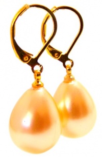 Gold Peach Pink Mother of Pearl Dangle Earrings