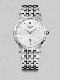 Traditional yet modern, this stainless steel quartz timepiece is sure to never go out of style. Stainless steel bracelet with deployment buckle along with the ultra slim case ensures comfort while Dauphine hands give new meaning to timeless elegance.Quartz movementRound bezelWater resistant to 3ATMDate display at 6 o'clockSecond handStainless steel case: 40mm (1.57)Stainless steel braceletImported