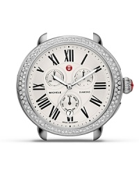 A timeless blend of classic design with modern style, this diamond-encrusted round watch head from Michele is an ever-chic choice. With ISA movement and a diamond bezel, it perfects luxury accessorizing.