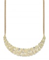 Sparkling accents lend a soothing appearance to Charter Club's frontal necklace. A pebbled silhouette finishes off the look. Crafted in gold tone mixed metal. Approximate length: 14 inches + 3-inch extender. Approximate drop: 2-1/2 inches. Approximate width: 5 inches.