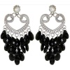 Chandelier Earrings with Acrylic Baubles, in Black with Silver Finish