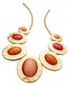 Style&co. Necklace, Gold-Tone Orange and Coral Stone Hammered Statement Necklace