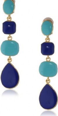 Kenneth Jay Lane Polished Gold with Turquoise and Lapis Enamel 4-Drop Earrings