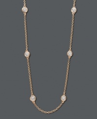 Add sparkle by the strand. This delicate 14k rose gold chain from Trio by Effy Collection features seven stations of carefully suspended, bezel-set, round-cut diamonds (1/2 ct. t.w.). Approximate length: 16 inches + 2-inch extender.