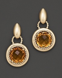 Centered on a brilliant, faceted citrine gem, this elegant drop earring features a polished 14 Kt. setting with twist gold accents.