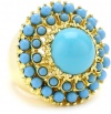 Kenneth Jay Lane Gold, Cabochons and Turquoise Center Round Adjustable Ring