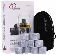 DBTech Set of 9 Grey Whisky Chilling Rocks Gift Set With A Muslin Pouch - Chill Your Whiskey with these rocks Without Dilution - Rocks Carved out of 100% Pure Soapstone